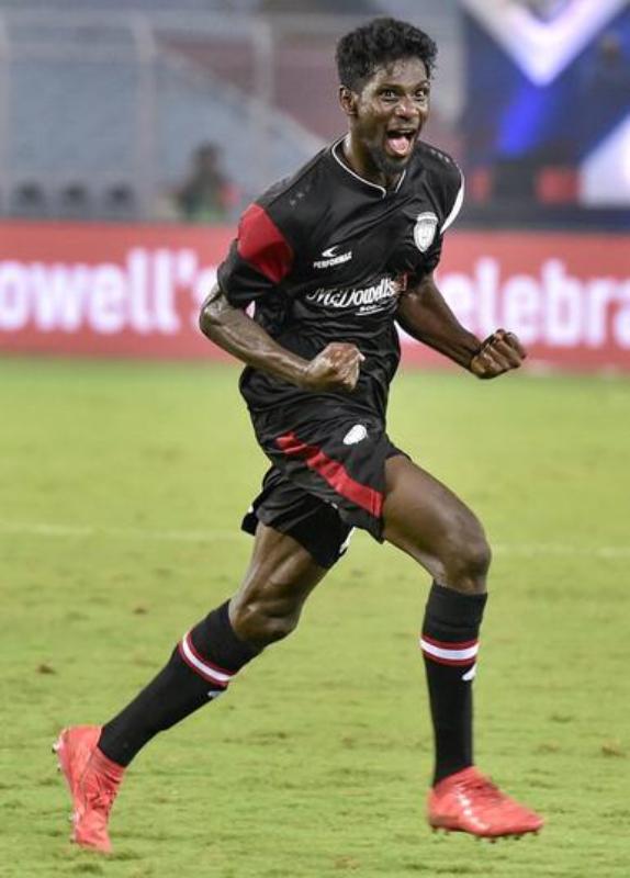Rowllin Borges playing for the club NorthEast United FC