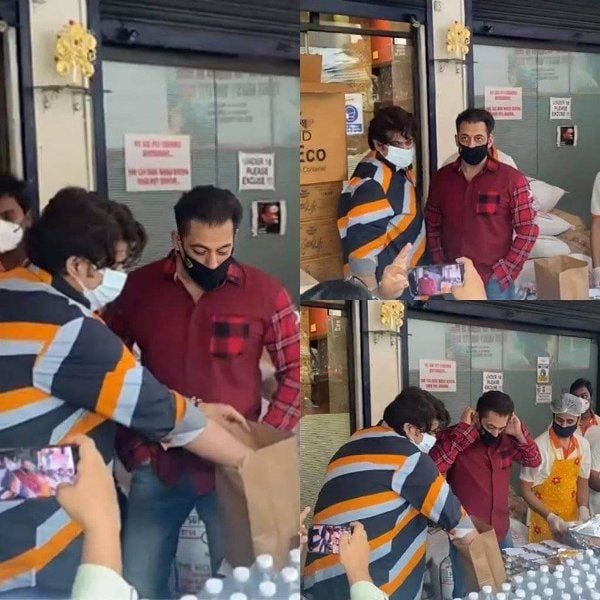 Rrahul Narain Kanal with Salman Khan distributing food kits