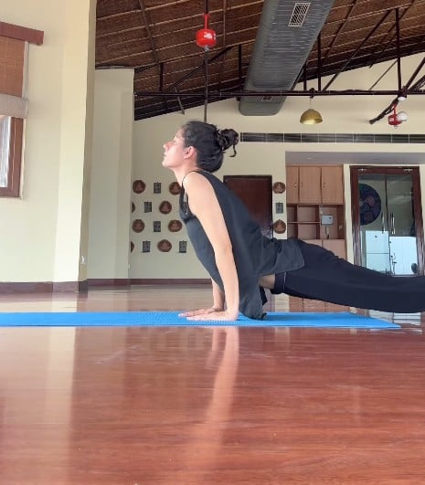 Runjhun Sharma while practising yoga