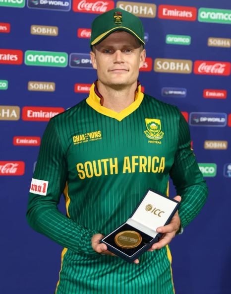 Ryan Rickelton with his Man of the Match award after scoring his first ODI century