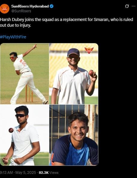SRH Tweet about Harsh Dubey