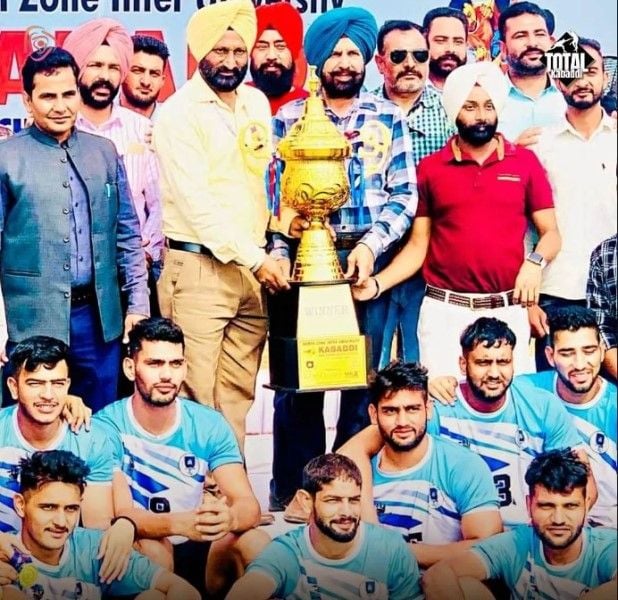 Sagar Rathee with his team after winning the North Zone Inter University Kabaddi Men