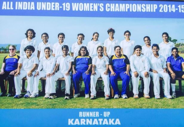 Sahana Pawar in a group photograph of Karnataka Women
