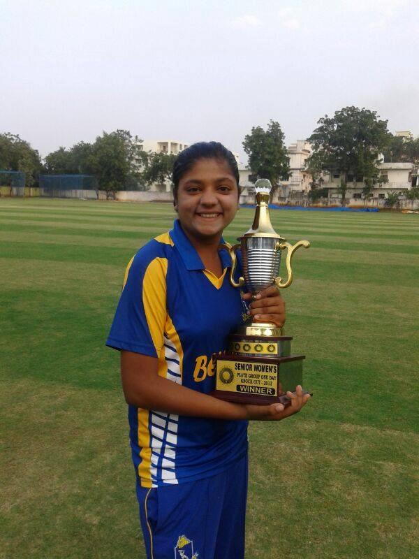 Saika Ishaque with the trophy of a tournament