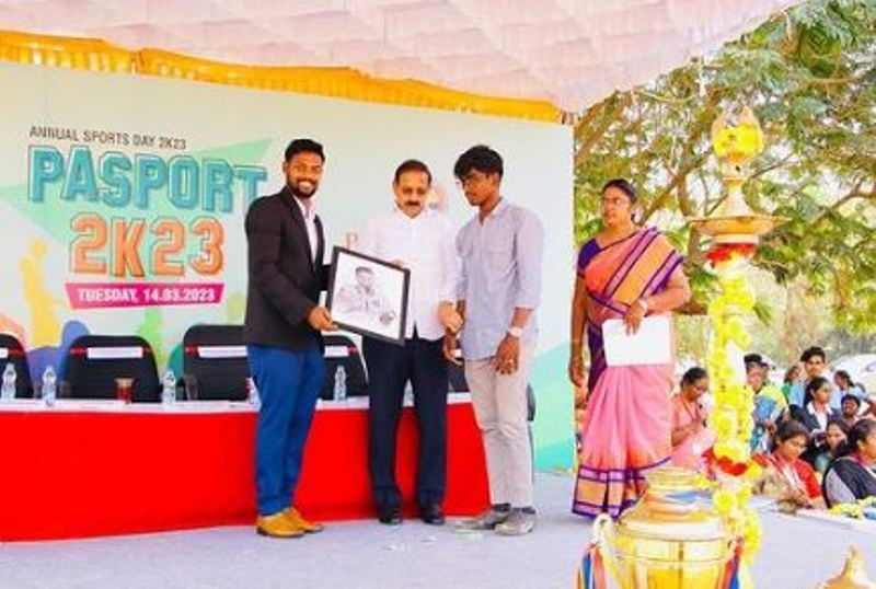 Sajin (extreme left) attending the annual sports day at the Prathyusha Engineering College, Tamil Nadu