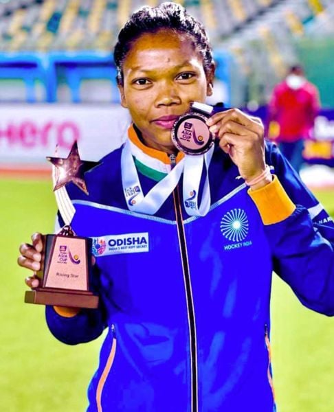 Salima Tete after winning the Women’s Hockey Asia Cup in Muscat, Oman (2022)