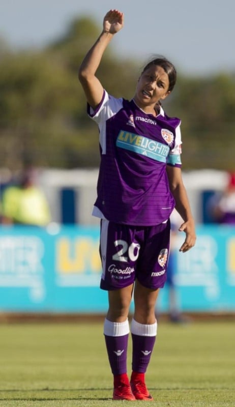 Sam Kerr celebrating her hattrick against Canberra United
