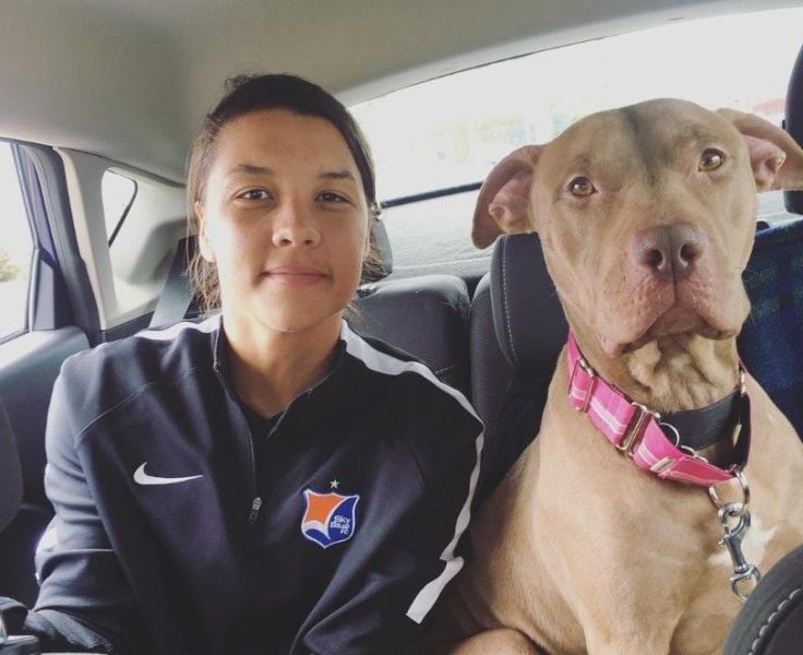 Sam Kerr with her pet dog