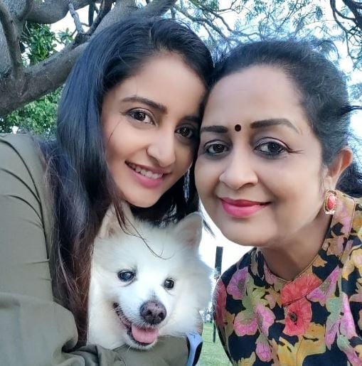 Sambhabana Mohanty with her mother and pet dog