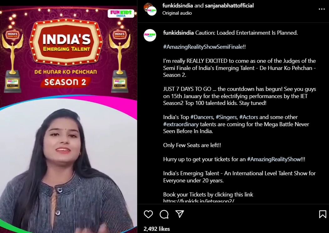 Sanjana as a judge on India