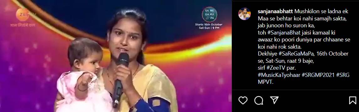 Sanjana holding her baby during the Sa Re Ga Ma Pa audition