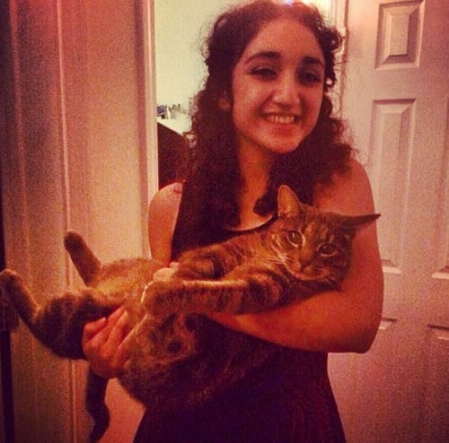 Sanjeeta Bhattacharya with a cat