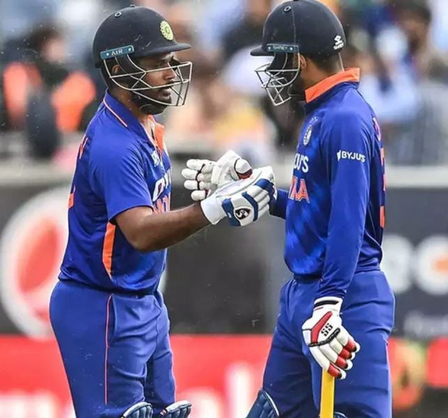 Sanju Samson along with Deepak Hooda (right) during their record partnership against Ireland