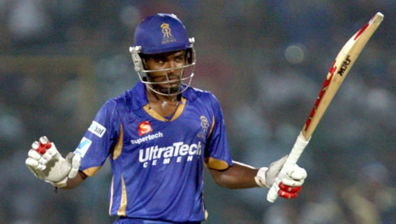 Sanju Samson celebrating his half century during a match while playing for Rajasthan Royals in 2013