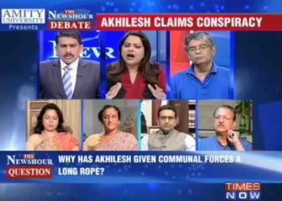 Sanket Upadhyay while hosting a debate show at Times Now Network