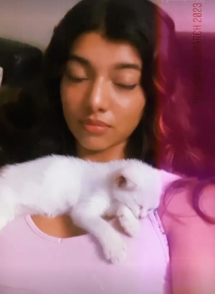 Sanskruti Salunke with her pet cat Cherry