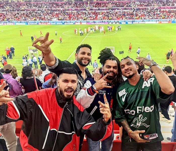 Santanu Hazarika (in front), along with others, at FIFA 2022 World Cup