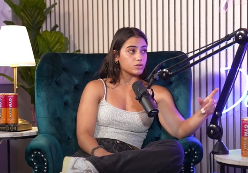 Sara Saffari in a still from one of the episodes of her podcast Mommy and Daddy Talk (2023)
