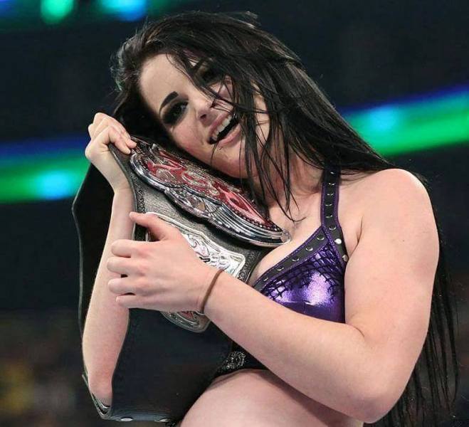 Saraya Bevis aka Piafe after winning her first WWE Championship Belt