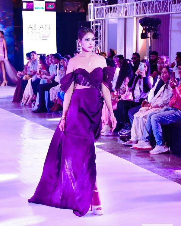 Sarruchii Mittal while walking the ramp at the 2023 Asian Fashion Tour