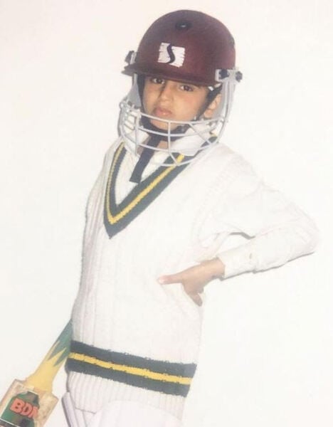 Sartek (DJ) wearing the entire cricket kit to watch a match