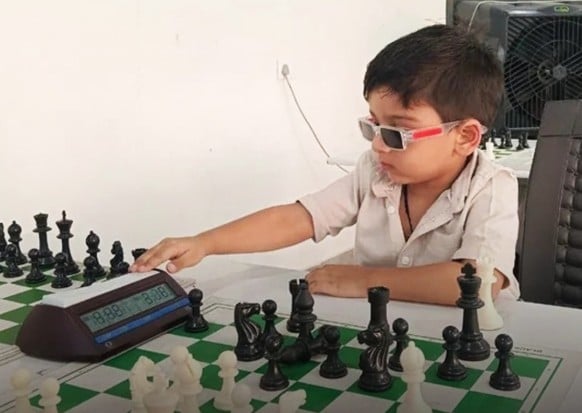Sarwagya Singh Kushwaha while practising chess
