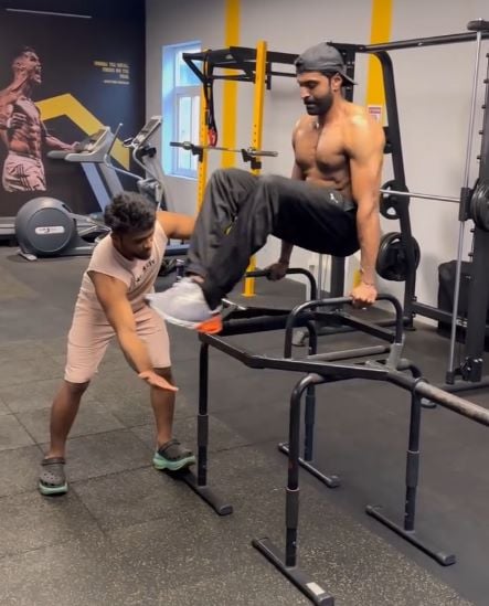 Sathya S. K. working out at the gym