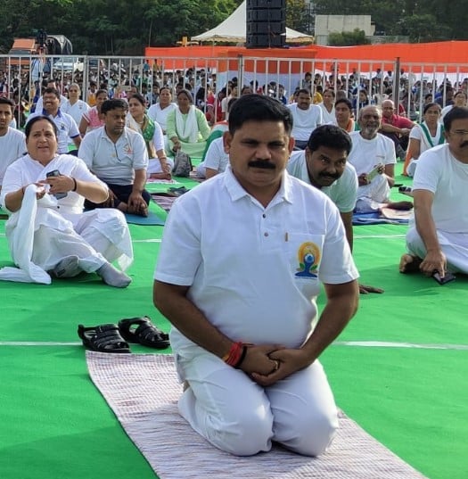 Satish Chandra Dubey while practicing yoga