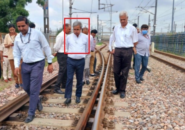 Satish Kumar during his visit to a railway depot