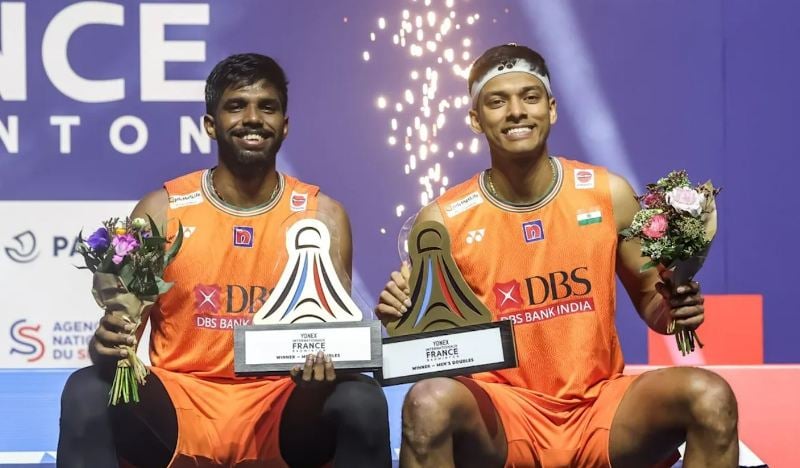 Chirag Shetty and Satwiksairaj Rankireddy after winning the 2024 French Open