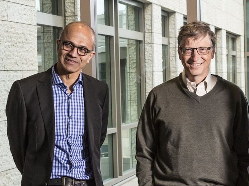 Satya Nadella with Bill Gates (right)
