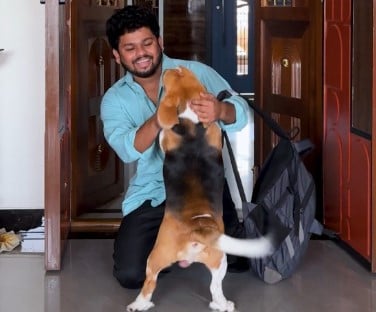 Saurabh Ghadge posing with his dog