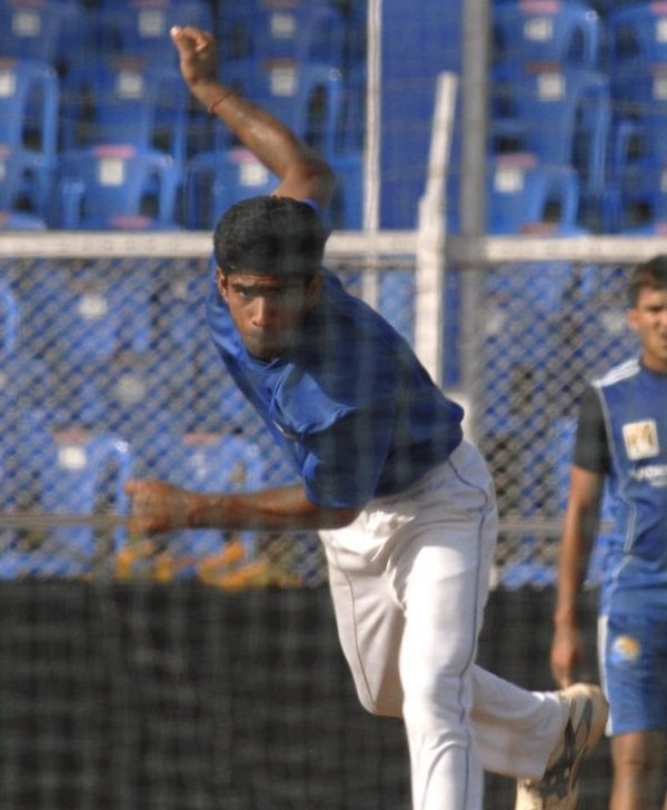 Saurabh Netravalkar during practice session while playing in Cooch Behar Trophy