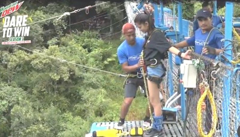 Savya KC attempting a bungee jump