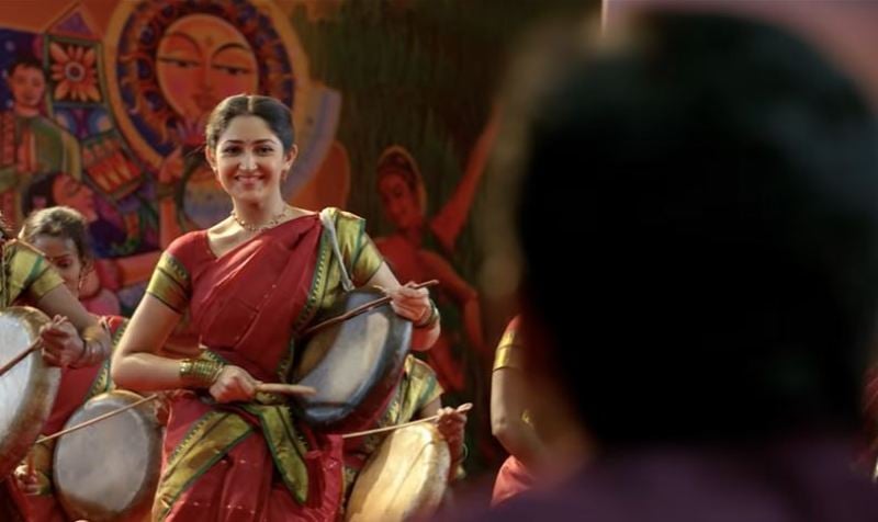 Sayyeshaa Saigal as Kannukkiniyal Iniya in a still from the film
