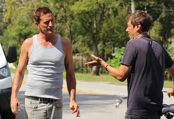 Sean Baker (right) while filming Red Rocket