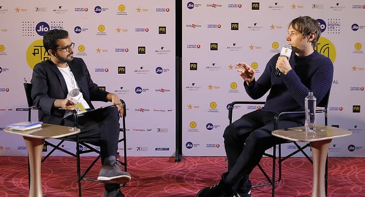 Sean Baker while speaking at the Mumbai International Film Festival in India