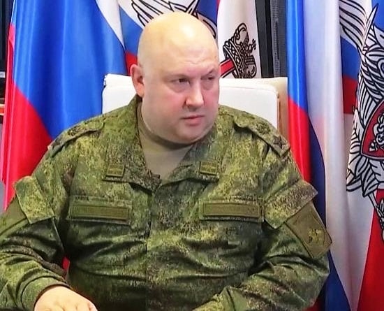 Sergei Surovikin during an interview while serving as the commander of the Russian forces operating in Ukraine
