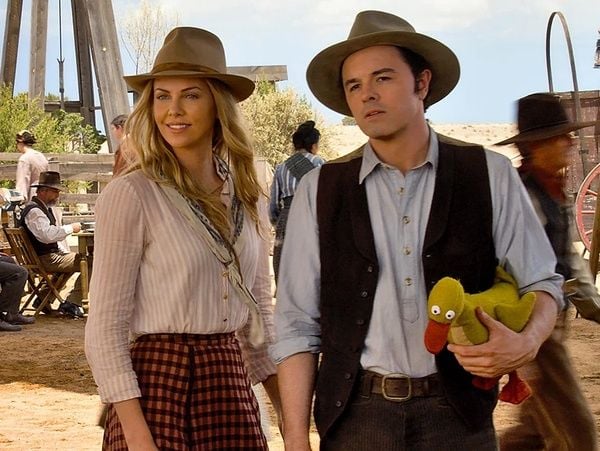 Seth MacFarlane (right) in a still from the American western comedy film titled