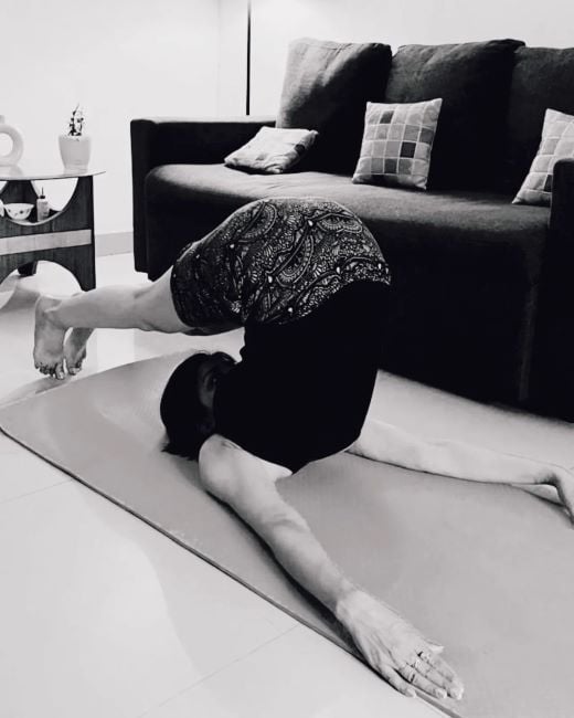 Shagufta Nayyar Dev practising yoga