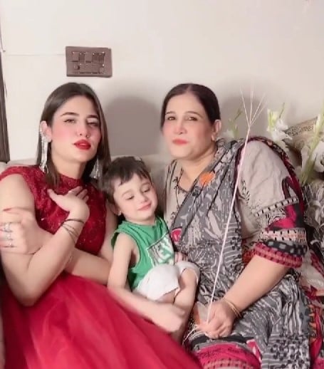 Shahtaj Khan with her mother and son