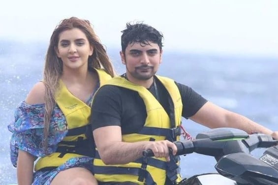 Sheikha Mahra with her husband during a holiday