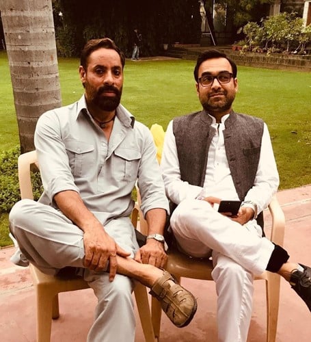 Shaji Choudhary with Pankaj Tripathi during the shooting of Mirzapur