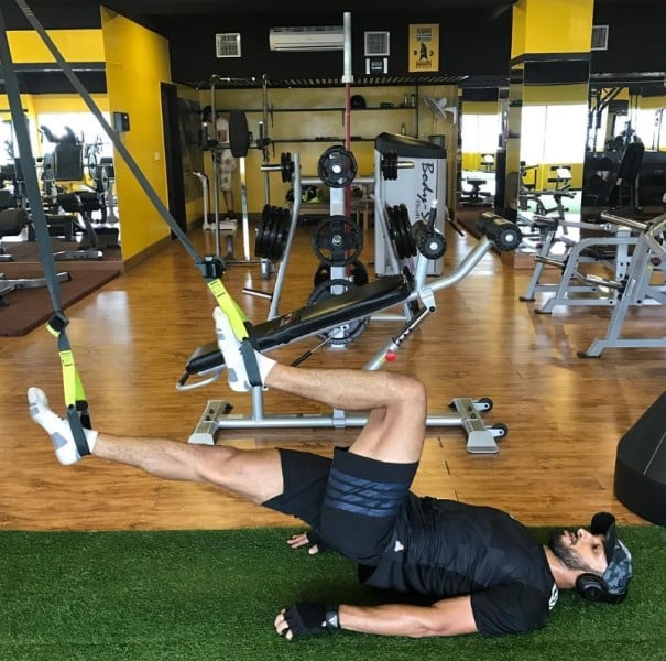 Shan Masood during an exercise session