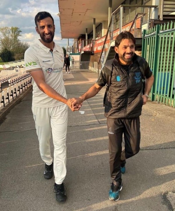 Shan Masood with Mohammad Rizwan (right) during the 2022 county season