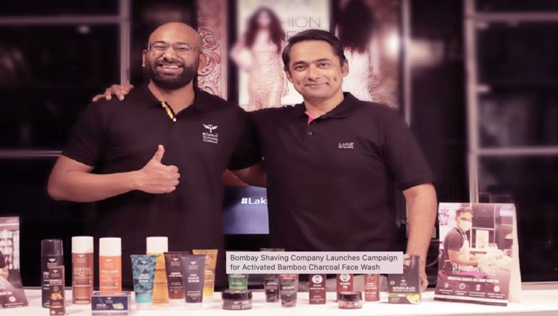 Shantanu Despande with the Bombay Shaving Company products range