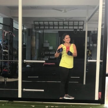 Sharmila Chandrashekar while posing at a gym