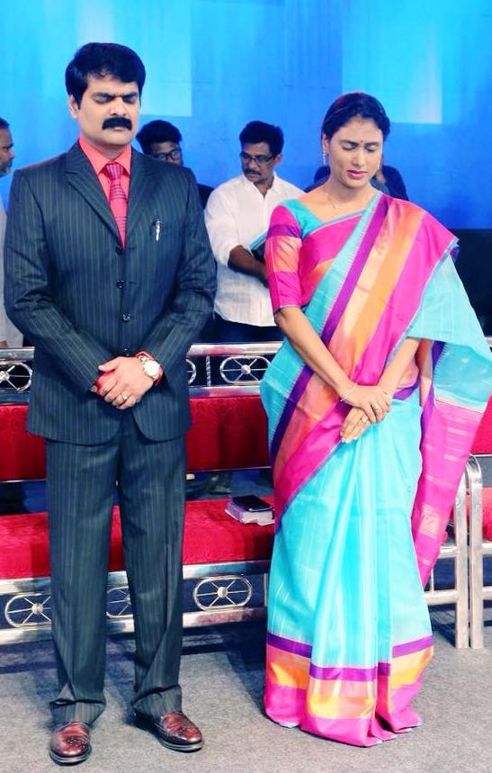 Sharmila with her husband, Anil Kumar, at Nandyala Crusade, held on 29 April 2018