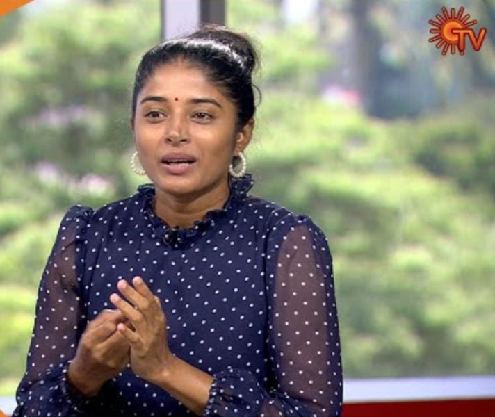 Sheela Rajkumar in a still from the Tamil talk show titled 