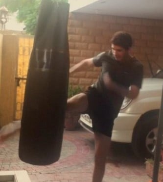 Sheharyar Shahid while practicing kickboxing